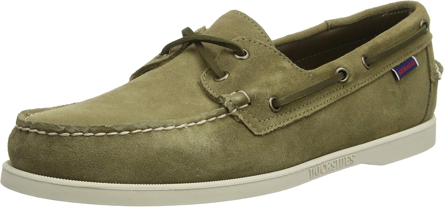 Sebago Men's Docksides Portland Suede Boat Shoe, Green Military, 11.5