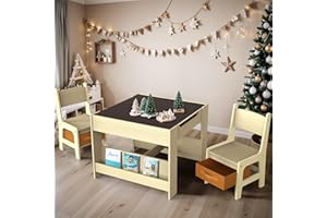 Joyooss Kids Table and Chair Set,4 in 1 Wooden Activity Toddler Table and Chairs Ages 3-7,2 in 1 Tabletop Drawing Reading Crafts Toddler Desk for Playroom,Kid Art Desk for Nursery Storage
