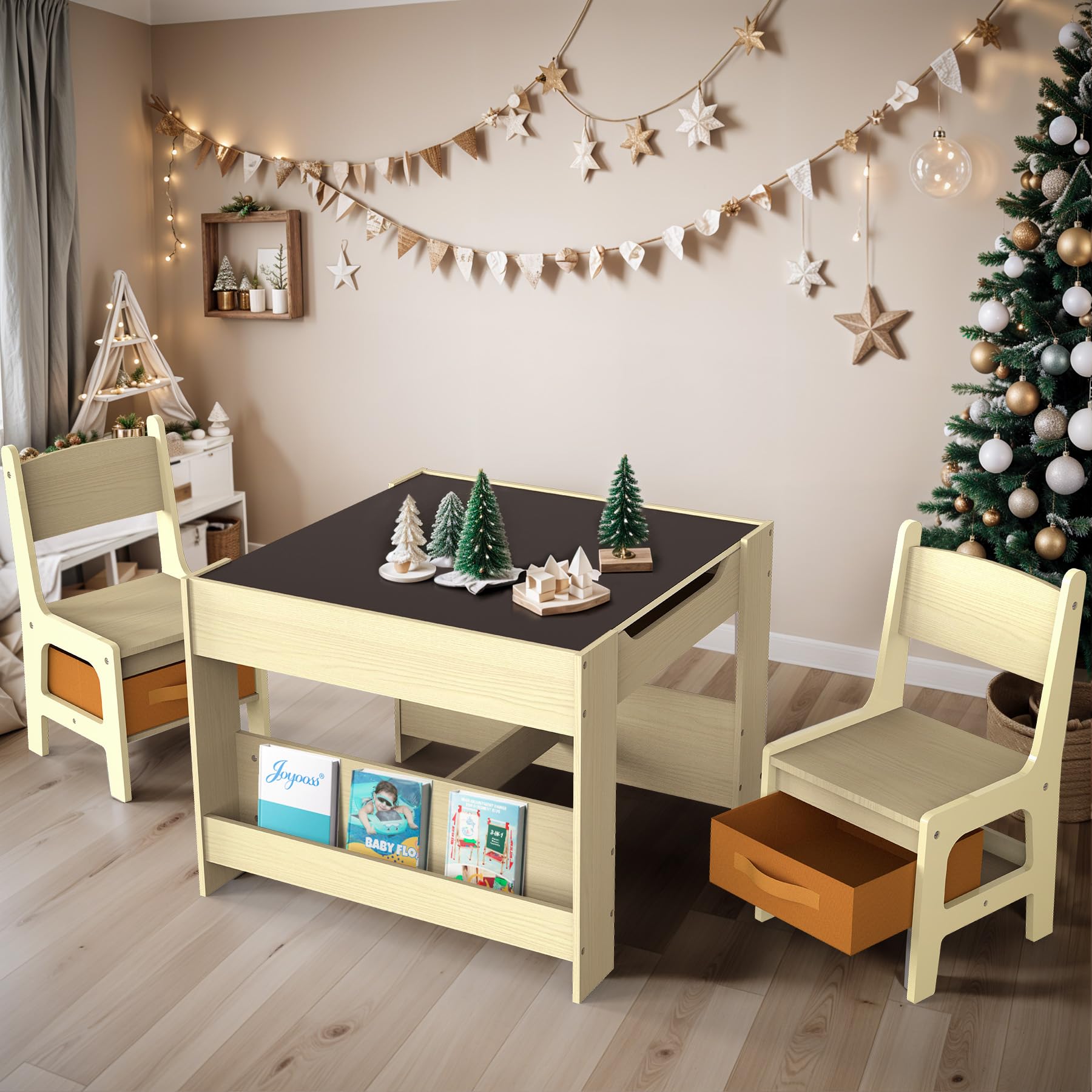 Joyooss Kids Table and Chair Set,4 in 1 Wooden Activity Toddler Table ...