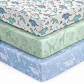 Unnivoll Baby Crib Sheets for Boys Girls, 28x52x8in Fitted Crib Sheet Neutral 3 Pack for Standard Crib and Toddler Mattress, Breathable Soft Microfiber Baby Sheet Green & Blue Dinosaur