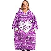 Huglanket Gifts for Wife, Wife Blanket Hoodie, Romantic Christmas Gifts for Wife, on Birthday, Valentine's Day and any Special Day, Flannel Hooded Blanket, Plush, Cozy