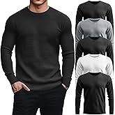 August Alley 5 Pack Thermal Waffle Shirts for Men, Crew Neck Long Sleeve Casual Pullover Underwear Textured Knit Tops