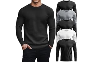 August Alley 5 Pack Thermal Waffle Shirts for Men, Crew Neck Long Sleeve Casual Pullover Underwear Textured Knit Tops