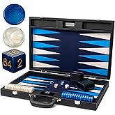 Pointworks 19 Inch Premium Backgammon Sets for Adults Leather Black - Blue. Premium 1.6 Inch Checkers &amp; Dice Set, Travel Backgammon Set, Large, Backgammon Board Game, Backgammon Game Set