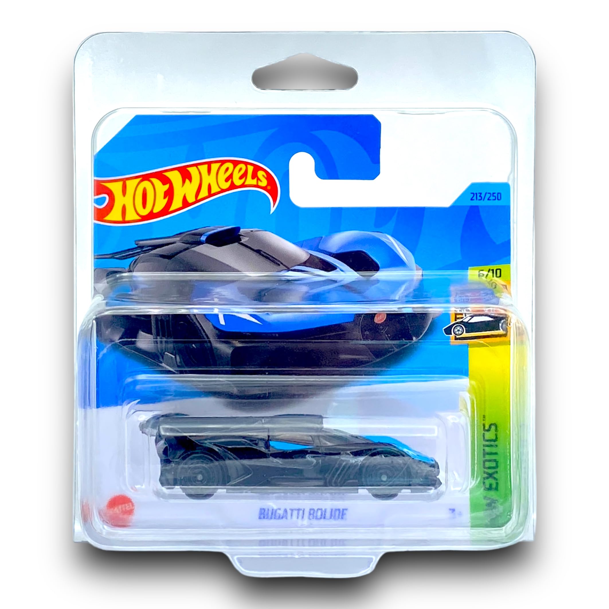 Hot Wheels Bugatti Bolide (Black & Blue) 6/10 HW Exotics - 2023-213/250 (Short Card) - COMES IN A KLAS CAR KEEPER PROTECTIVE COLLECTORS CASE - HKG64