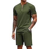 COOFANDY Men's 2 Pieces Outfits Casual Quarter Zip Polo T Shirt and Shorts Set Athletic Jogging Summer Tracksuit