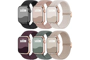 6 Pack Braided Solo Loop Compatible with Apple Watch Band 38mm 40mm 41mm 42mm 44mm 45mm 46mm 49mm Women Men, Stretchy Elastic