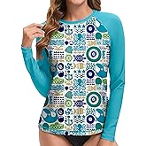 Swim Rash Guard Shirts for Women UPF 50+ UV Protection Long Sleeve Round Neck Swimsuit Top for Outdoor Sports