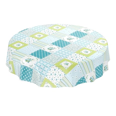 ANRO Wachstuchtischdecke Wachstuch Wachstischdecke Tischdecke abwaschbar Meergrün Patchwork Karo Rund 140cm