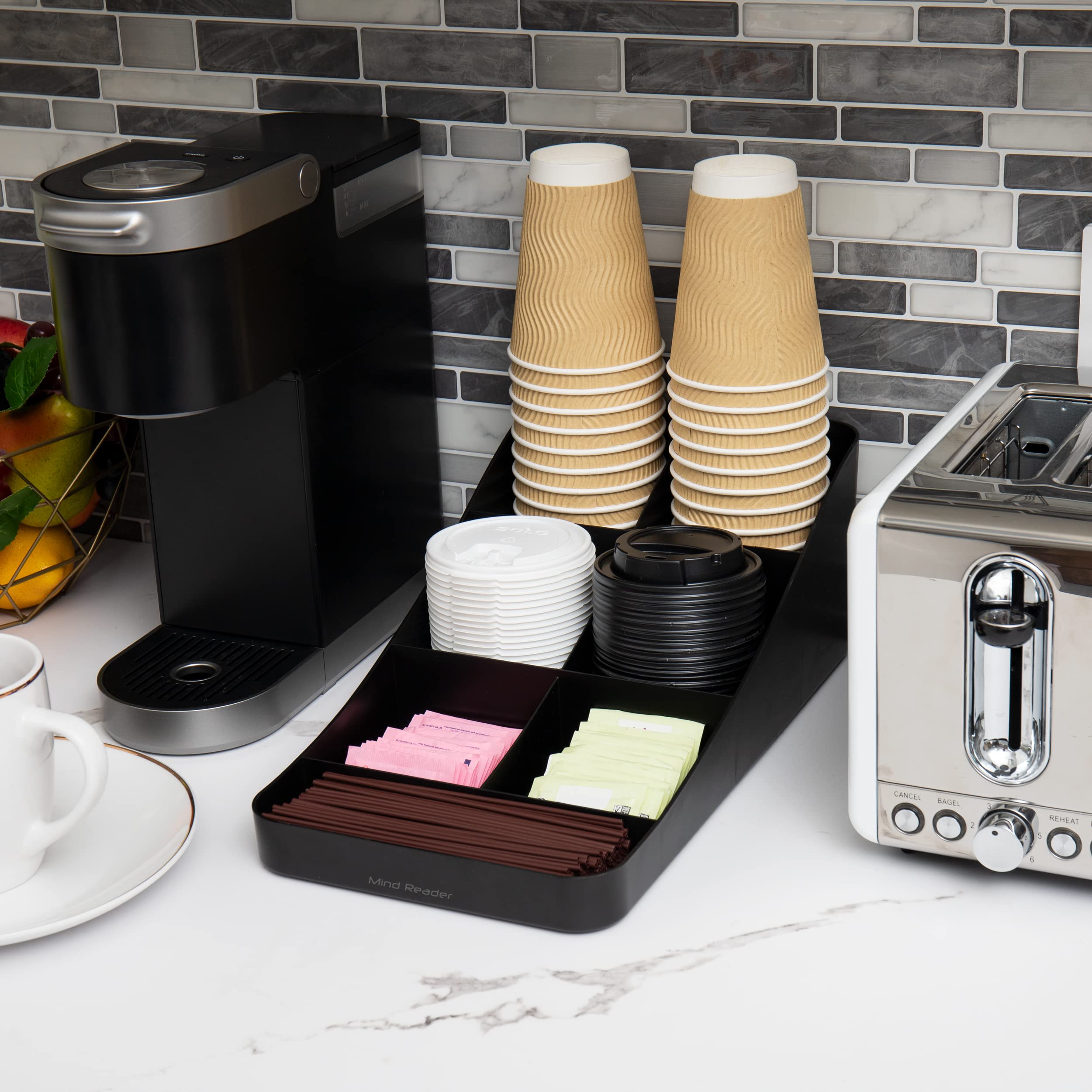 Mind Reader Cup and Condiment Station, Countertop Organizer, Coffee Bar, Kitchen, Stirrers, 7.25