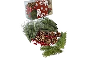 Cigoby 80 Pieces Christmas Vase Filler Filler Pine Cones for Decorating Artificial Red Berries Balls Faux Pine Needles Branches Tree Decoration Decorative Bowl Fillers for Centerpieces…