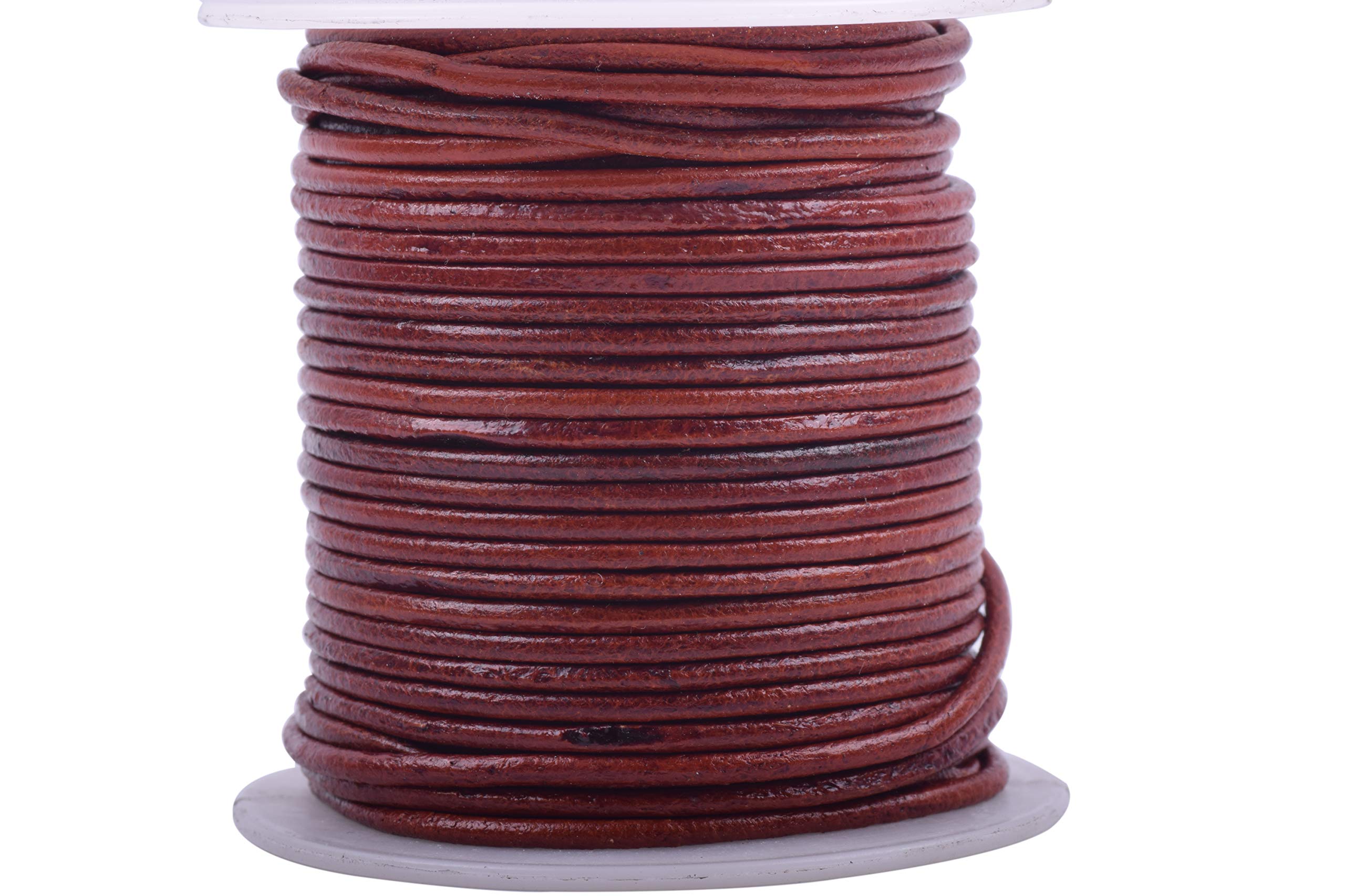 KONMAY 1 Roll 22.75 Meters 2.0mm Distressed Brown Round Real Leather Cord for Jewellery Making and Crafting