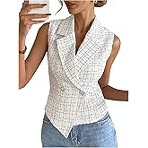GORGLITTER Women's Plaid Sleeveless Blazers Vest Double Breasted Button Up Waistcoat Dressy Office Corporate Outfits