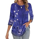 Zeagoo 3/4 Length Sleeve Womens Tops Crew Neck Loose Fit Shirts Pleated Cute Clothes Dressy Casual 2026 Summer Tunics