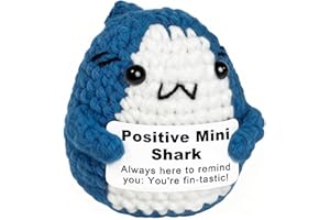 Krinisou Positive Animals Crochet Shark Gift – Mini Emotional Shark Plush with Support Message, for Coworker or Friend, Christmas Secret Santa Gift for Women Men