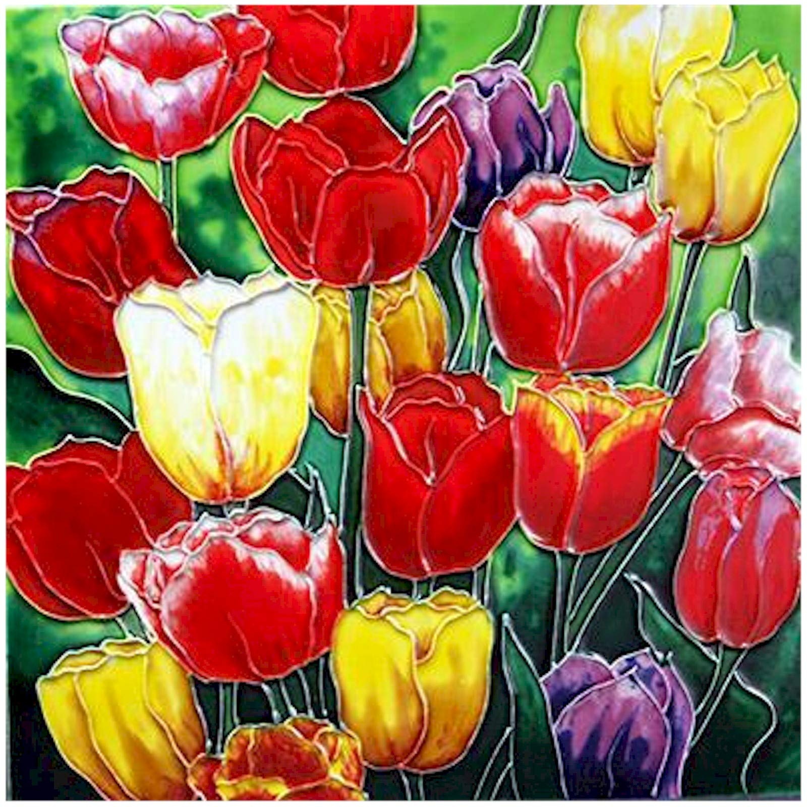 BenayaHand Crafted 8" Art Trivet Tile- Tulip Montage