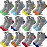 Tsmollyu Boys Socks 12 Pairs Low Cut Ankle Sock for Boy Sport Athletic Running Sock