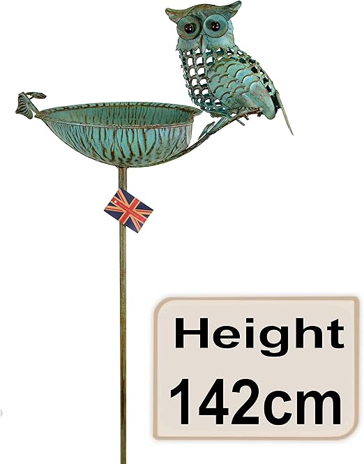 East2eden Verdigris Metal Owl Free Standing Bird Bath Birdbath