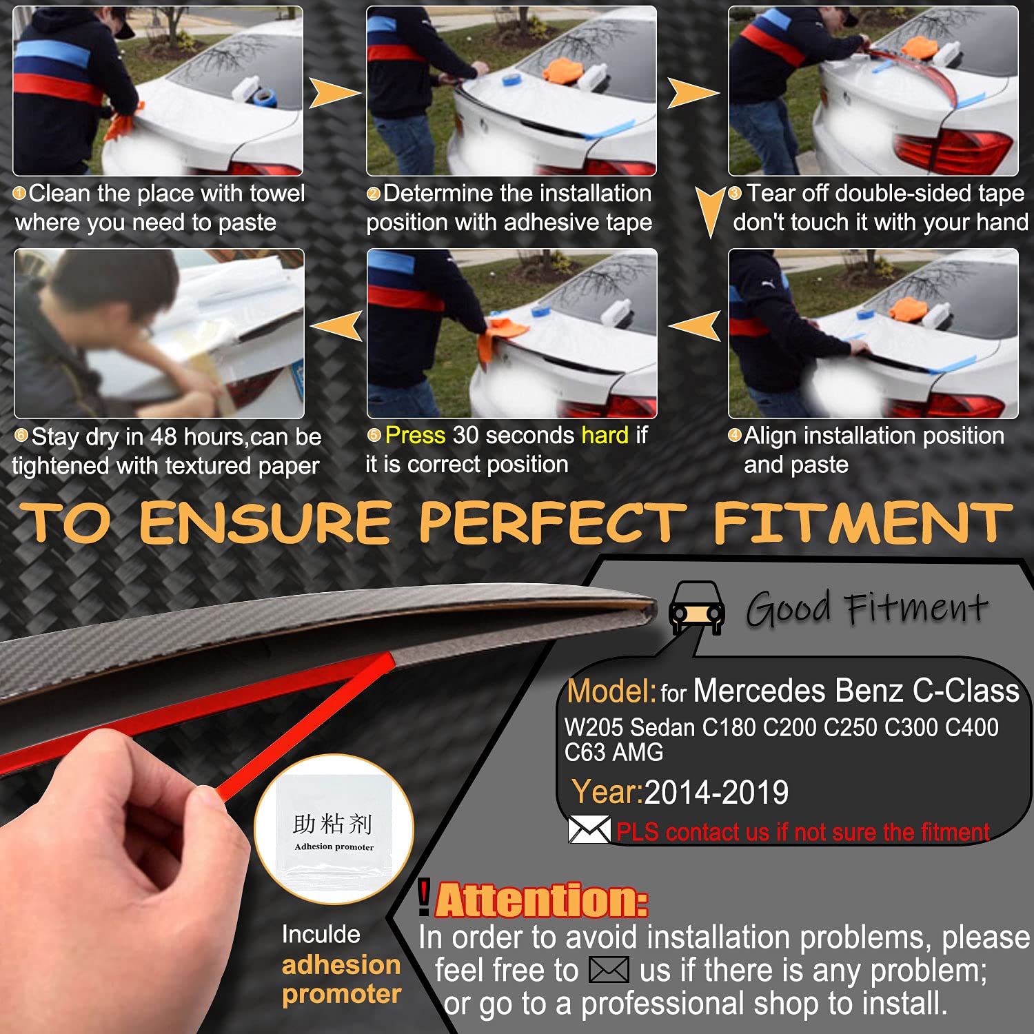 Carbon Fiber Rear Trunk Spoiler For 2015-2021 Mercedes-Benz C-Class W205 Sedan – AMG Style
