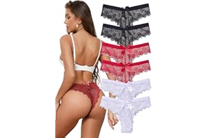 APRSEA Sexy Lace Tongs High Cut Lace Cheeky Underwear Stretchy Lacy Underwear for Women S-XL