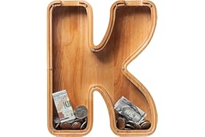 Sulevalt 12" Extra Large Wooden Letter Piggy Banks - Piggy Banks for Boys Girls Kids, Alphabet Money Banks with Initial K - Coin Banknote Bank Birthday/Christmas for Kids