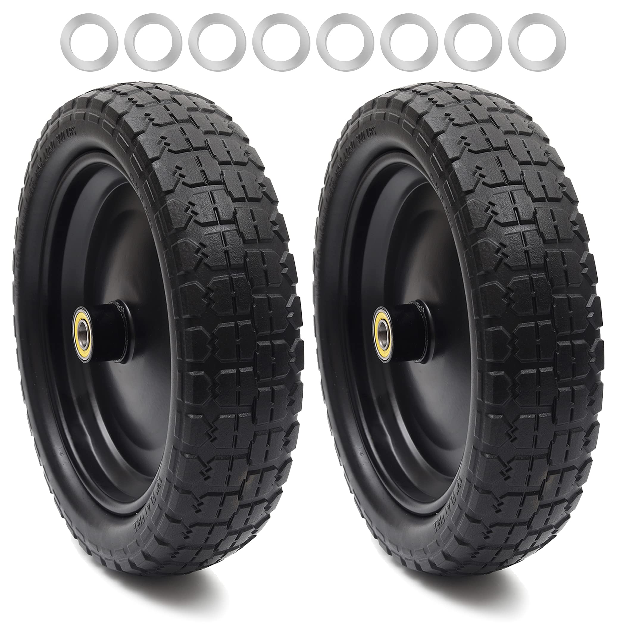 Photo 1 of AR-PRO (2-Pack) 13" Flat Free Tire and Wheel - with 5/8" Axle Bore Hole, 2.17" Offset Hub - 13 lnch Solid Wheels Compatible with Garden wagon Cart,Hand Trucks,Utility Cart and Lawnmower Yard Trailers