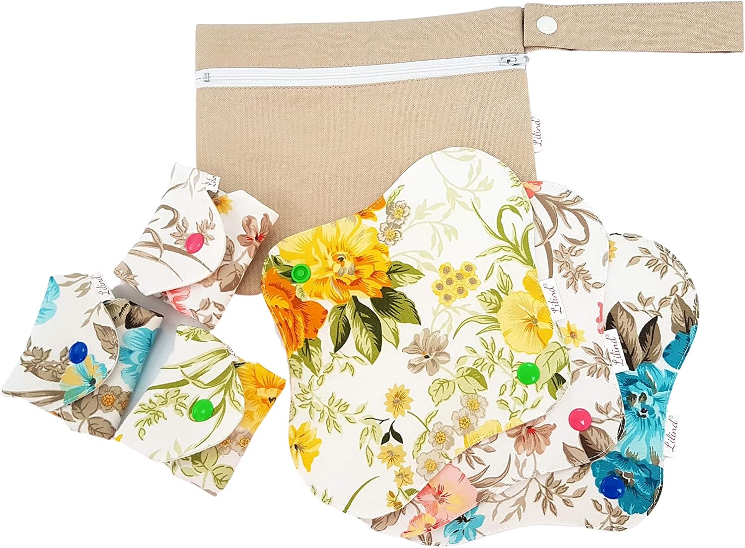 6 Pack Lilind 9" Organic Cloth Pads, Starter Set, Free Zip Wet Bag, Reusable Waterproof Menstrual Sanitary Napkins - Image 4