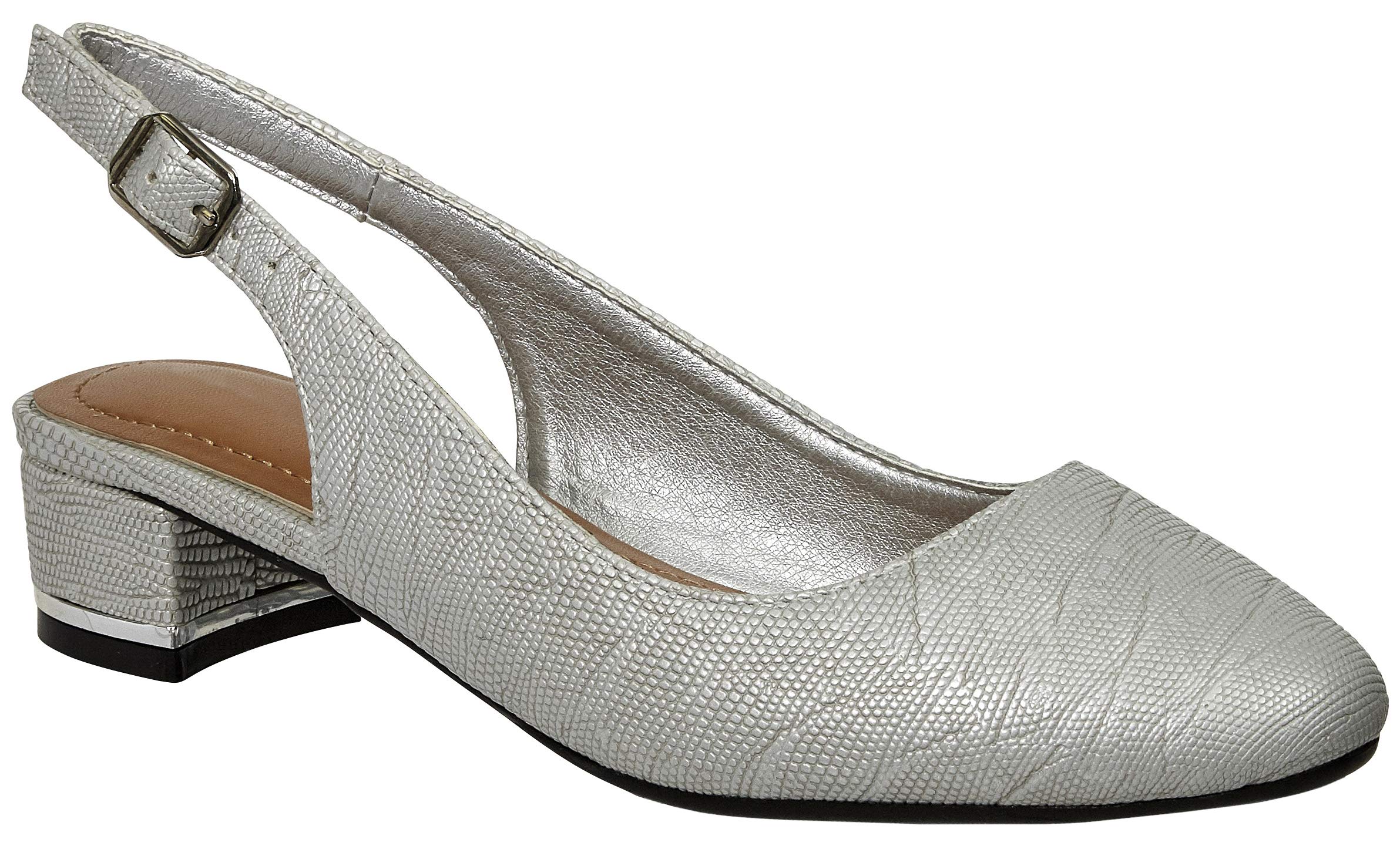 Cambridge Select Women's Closed Toe Chunky Block Low Heel Slingback Pump,9 M US,Silver Pu - Image 3