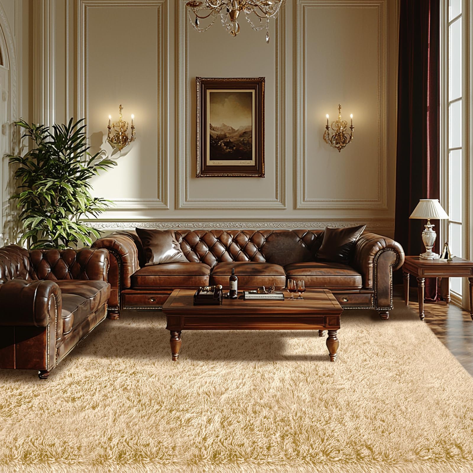 Photo 1 of Living Room Area Rugs 7x10: Beige Ultra Fluffy Non-Slip Floor Carpet for Bedroom Living Room Home Office, Soft Shag Rug Home Decor (Beige 7x10 Feet)