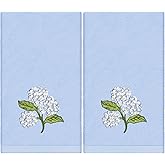 FYSUIMU 2 Pack Hydrangea Floral Hand Towels Cotton Embroidered Blue Flower Bathroom Towel Dish Towel for Summer Hand Drying Cleaning Cooking, 29.5 x 13.7 Inch