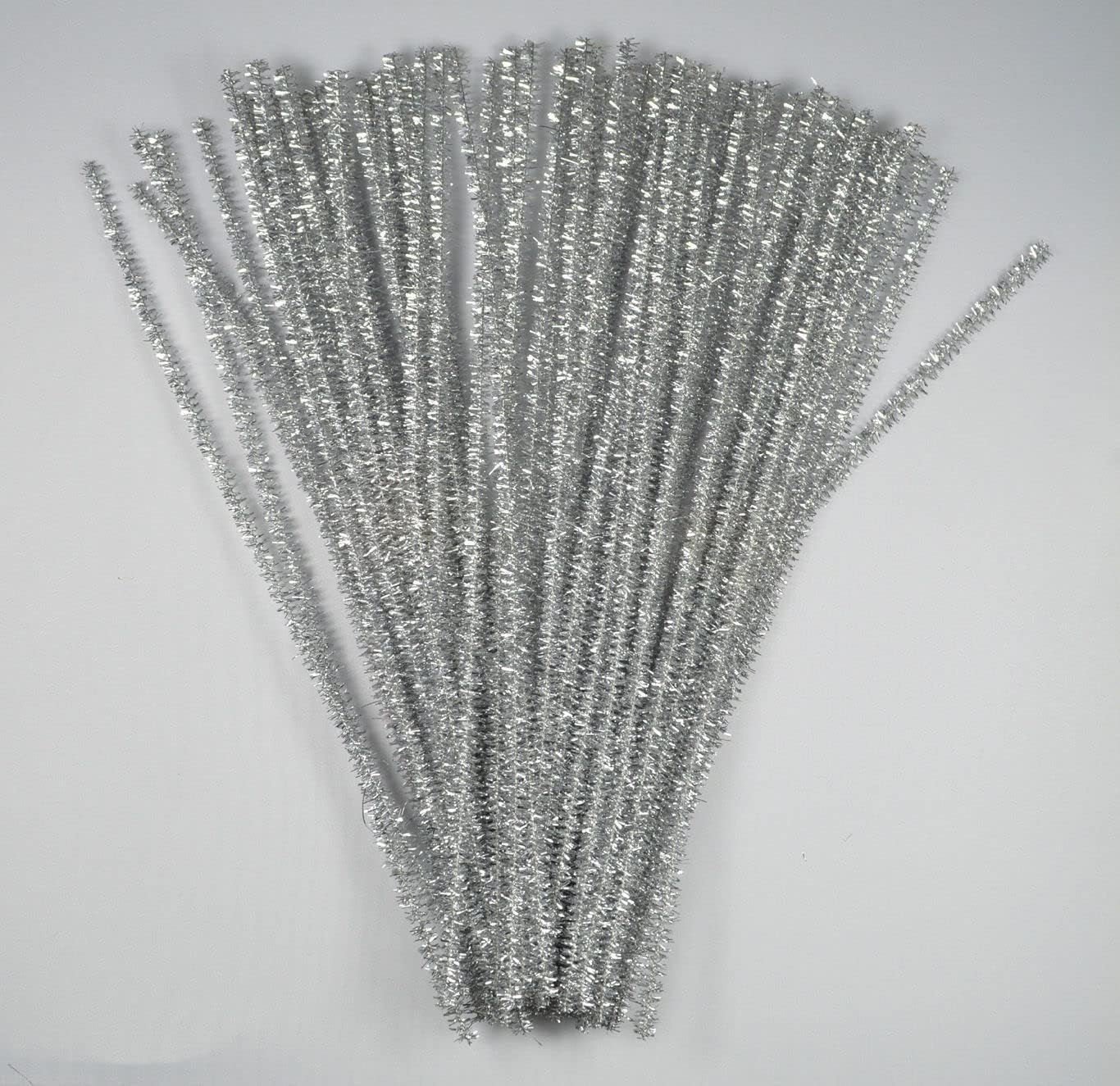 EliteKoopers Silver Glitter Tinsel Chenille Metallic Pipe Cleaners Pipe for DIY Craft Projects, Wedding, Home, Party, Holiday Decoration Item (100Pcs)