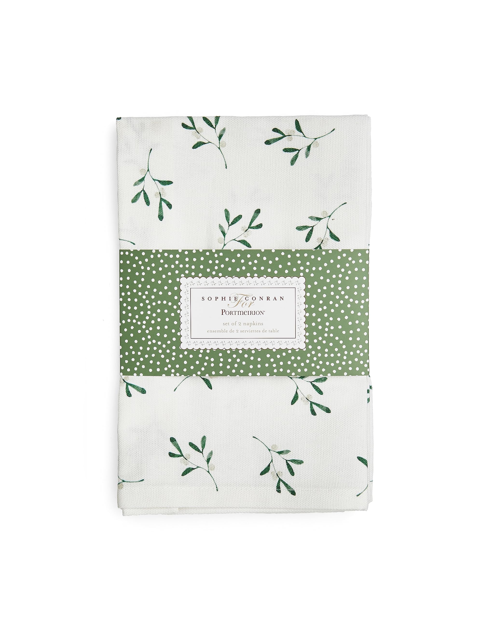 Portmeirion Sophie Conran Sophie Conran for Portmeirion Mistletoe Napkins - Set of 2 Banded Set, White, 43 x 43cm