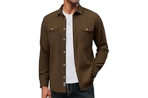 PJ PAUL JONES Mens Casual Shacket Cotton Twill Lightweight Jackets Button Down Shirt Jacket with Pockets