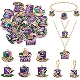 NVENF 18PCS Mardi Gras Charms for Jewelry Making, Crown Jester Mask Fleur-de-lis Pendant Charms for DIY Bracelet Necklace Earrings Crafts Carnival Mardi Gras Accessory (18PCS Hat)