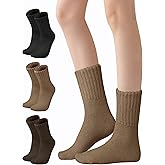 KUTTOR 3/5 Pairs Boot Socks for Women Winter Warm Thick Cozy Crew Sock Thermal Knit Solid Color Socks Christmas Gifts