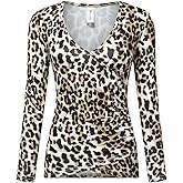 Beauhuty Women's Deep V Neck Slim Fitted Long Sleeve T-Shirt Front Wrap Ruched Tee Tops