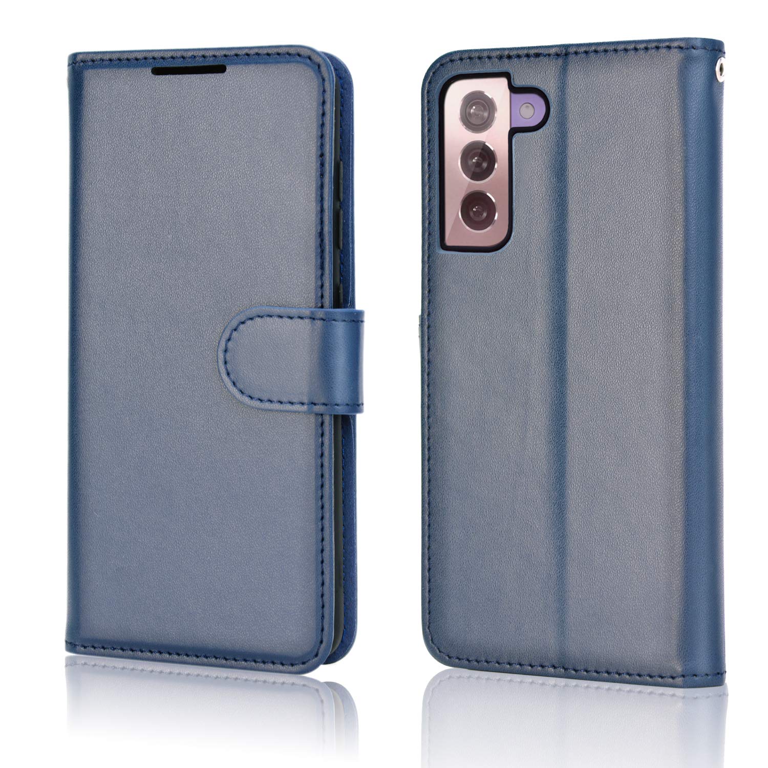 TECHGEAR Galaxy S21 Plus Leather Wallet Case, Flip Protective Case Cover with Wallet Card Holder, Stand and Wrist Strap - Navy Blue PU Leather with Magnetic Closure Designed For Samsung S21+ / S21+ 5G