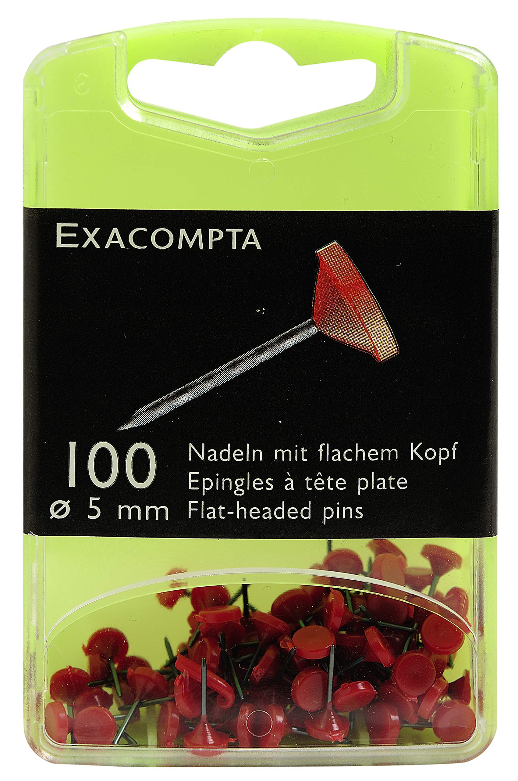 Exacompta - Ref 14504E - Flat-Headed Pins (Pack of 100) - 8mm Width x 5mm Height in Size - Suitable for Pinboards or Corkboards in Offices, Homes & Businesses - Red — image 1