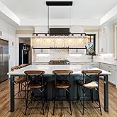 MantoLite Luxe Dining Room Light Fixture Farmhouse Crystal Chandeliers for Dining Room 32" Matte Black Rectangle Design 6-Lig