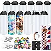 GRAUERHUND 12 Pack Sublimation Tumbler Blank 20 oz Straight Skinny, Sublimation Sport Water Bottles for Kid, with Gift Box, Shrink Wrap, and Lids