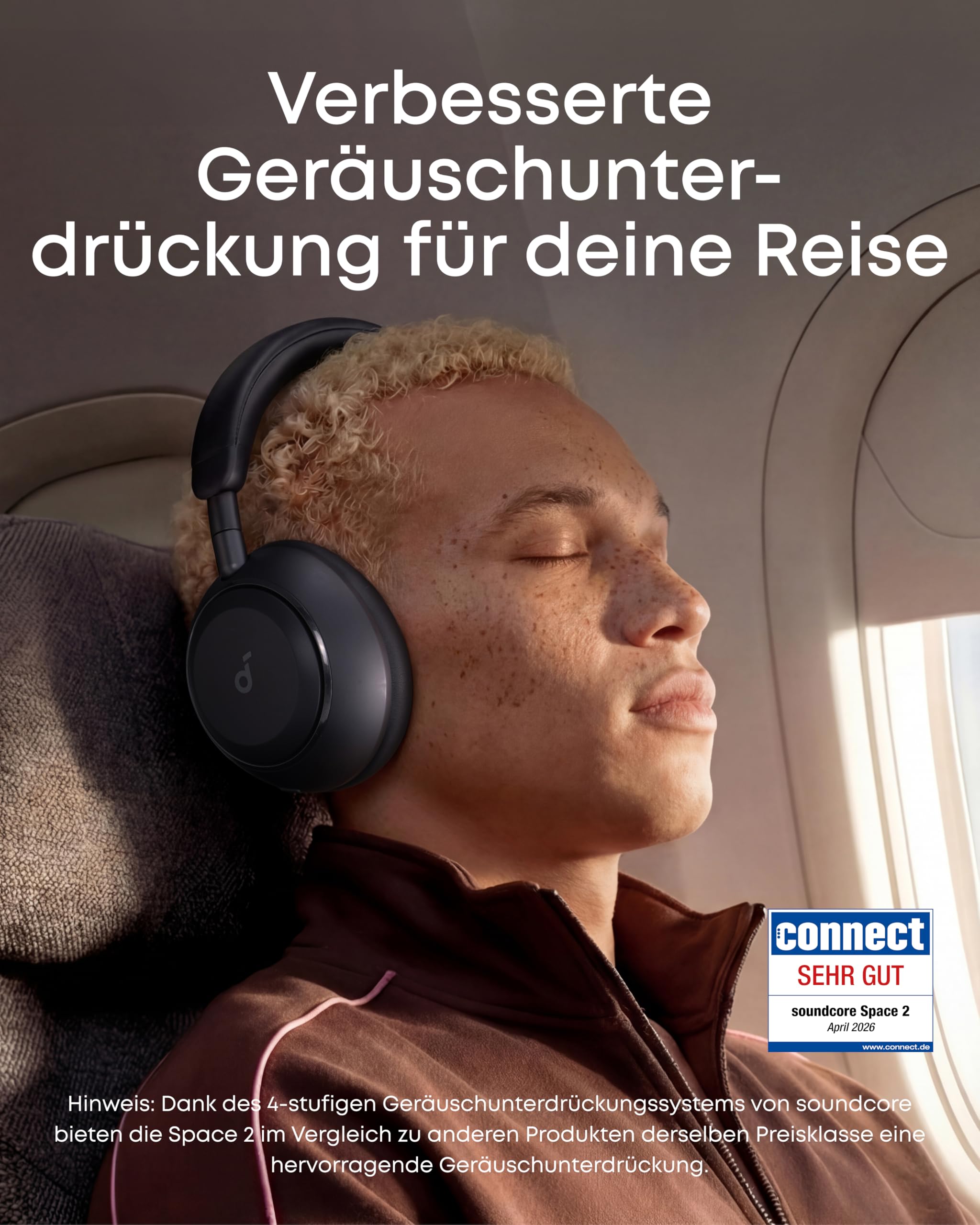 soundcore Space 2 by Anker, Noise Cancelling Kopfhörer, bequem, 50h Akku, LDAC Hi-Res Wireless Audio, Duale Verbindungen, klare Telefonate, Bluetooth 6.1, Nap-Modus, Trageerkennung 2