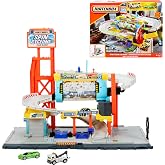 Matchbox Spin Cyclone Car Wash Playset with Corvette &amp; Tow Truck | Toy Car Track Set Includes 2 Vehicles in 1:64 Scale, Features Spinning Wash Tunnel, Tune-Up Shop &amp; Parking​​