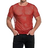 Men's Mesh Fishnet Top Short Sleeve Sheer See Through T Shirt Fitted Muscle Blouse Clubwear