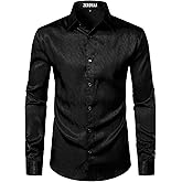 ZEROYAA Mens Shiny Satin Dress Shirts Long Sleeve Button Up Shirts for Party Prom