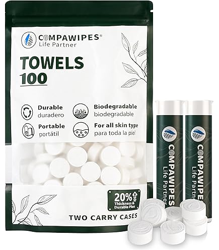 Portawipes Muntzakjes, verpakking van 50 met 5 draagtassen, toiletpapiertabletten, gecomprimeerde handdoeken, uitbreidbare doekjes, zacht en geurvrij