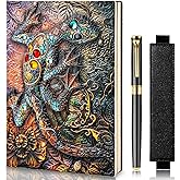 FEIDIAO Vintage Lizard Embossed Leather Notebook DND Notebook Travel Journal with Ballpoint Pen and Pen Sleeve,PU Leather Journal,Handmade A5 Diary,Writing Notebook Gift for Men&Women (Lizard)