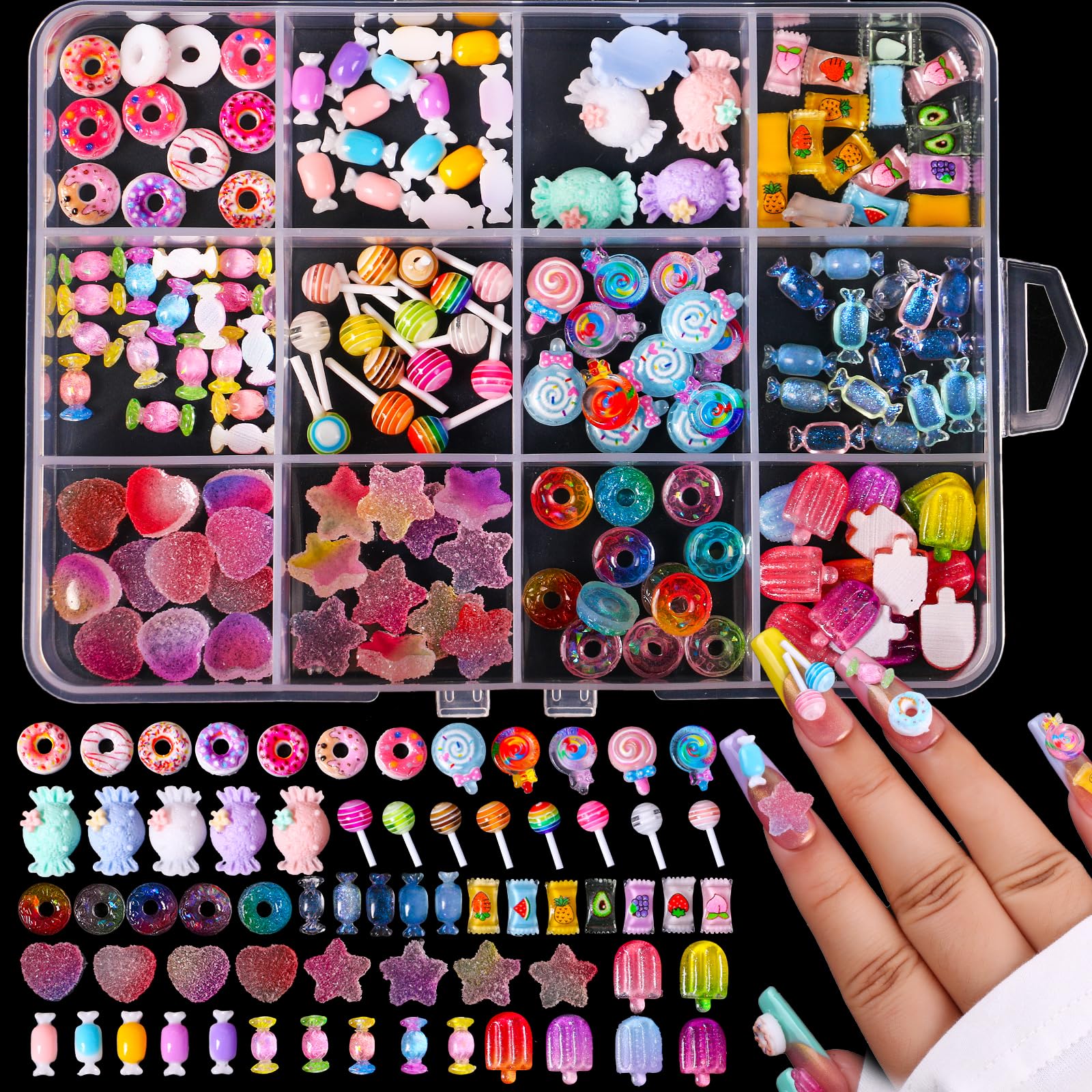3D Mix Assorted Color Acrylic Multi Cute Nail Art Charms Hollow Candy Jewelry Supplies for Nail Art Design DIY Crafts Accessories (Macaron Candy)