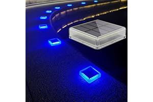 Lacasa 4-Pack Solar Dock Lights Marine, Blue Solar Driveway Lights Outdoor LED Garden Deck Step Lights Solar Powered, Dusk to Dawn Lighting for Yard Patio Pathway, Square, Blue Light