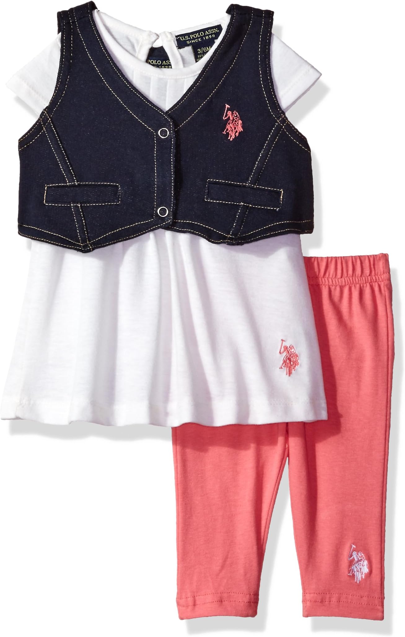 U.S. Polo Assn. Baby Girls' 3 Piece Vest, T-Shirt, and Legging Set