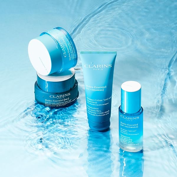 CLARINS HYDRA-ESSENTIEL BI-PHASE FACE SERUM | INTENSE HYDRATING SERUM| 60 SECONDS TO PLUMPER SKIN* | 24H HYDRATION* | DOUBLE DOSE OF HYALURONIC ACID | LIGHTWEIGHT | ALL SKIN TYPES | 1 FL OUNCE